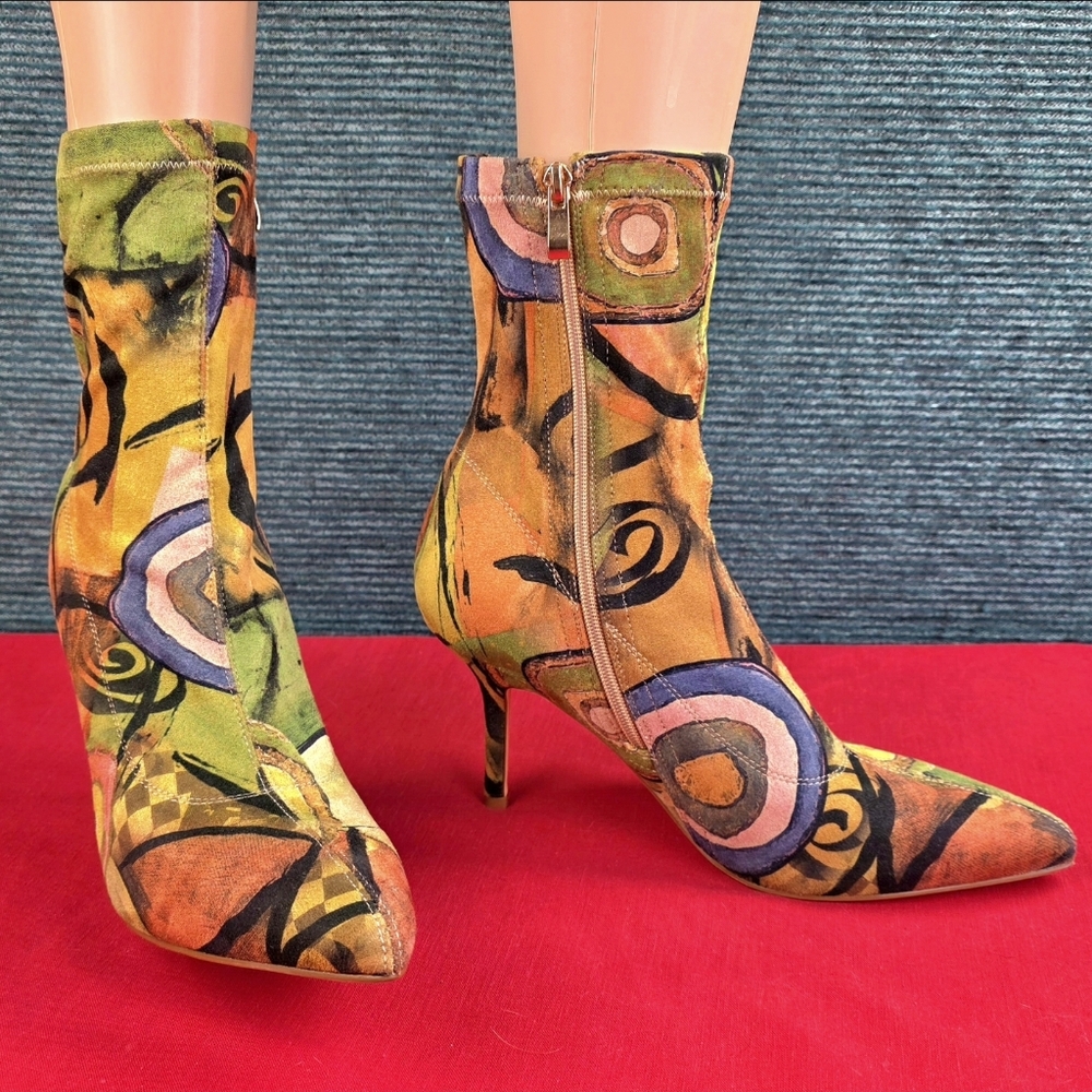 Vivianly Pointy Toe Stiletto Heels Printed Sock Ankle Booties - Picture 5 of 16
